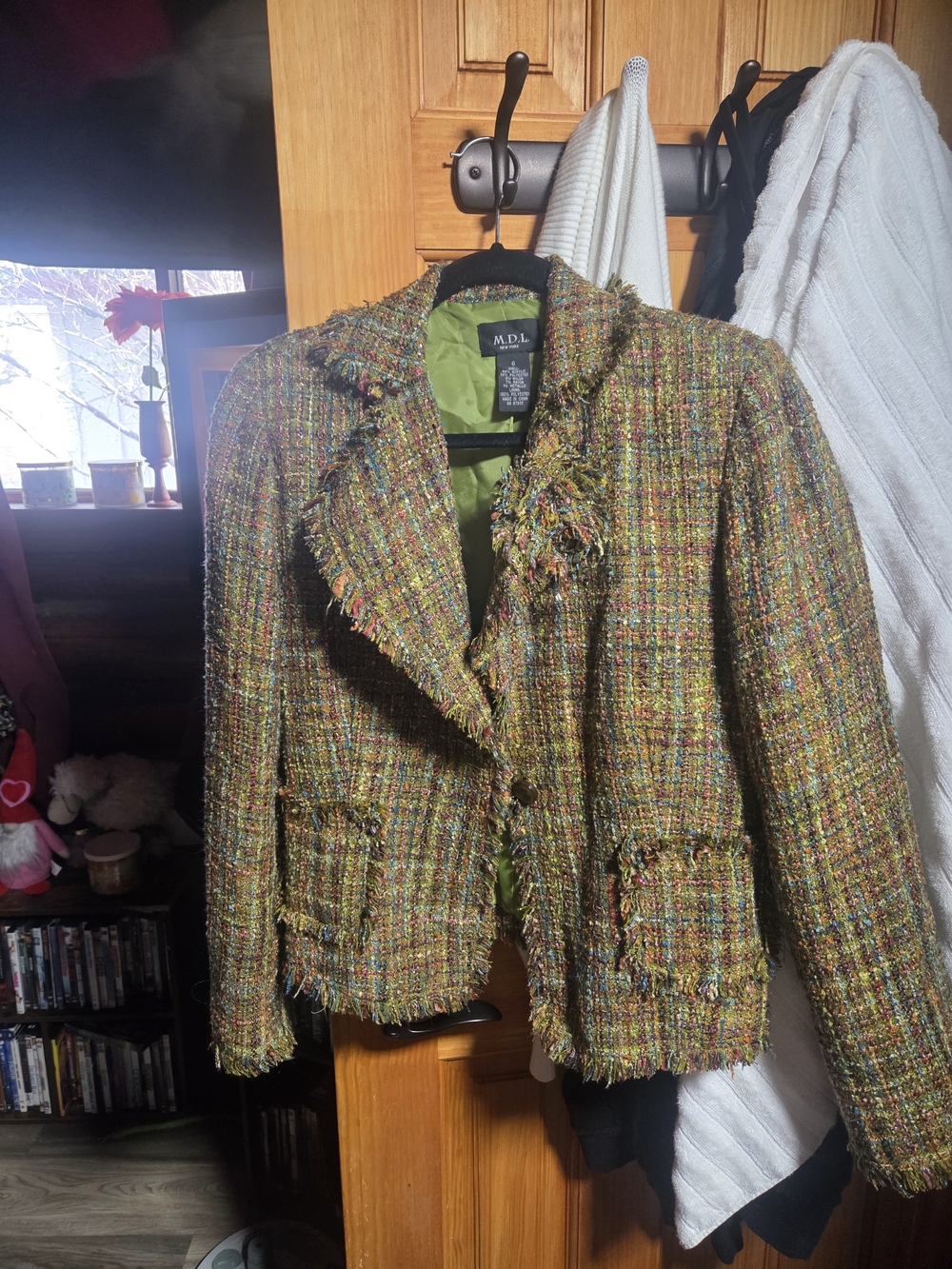 Frayed Tweed Blazer in Green Multi